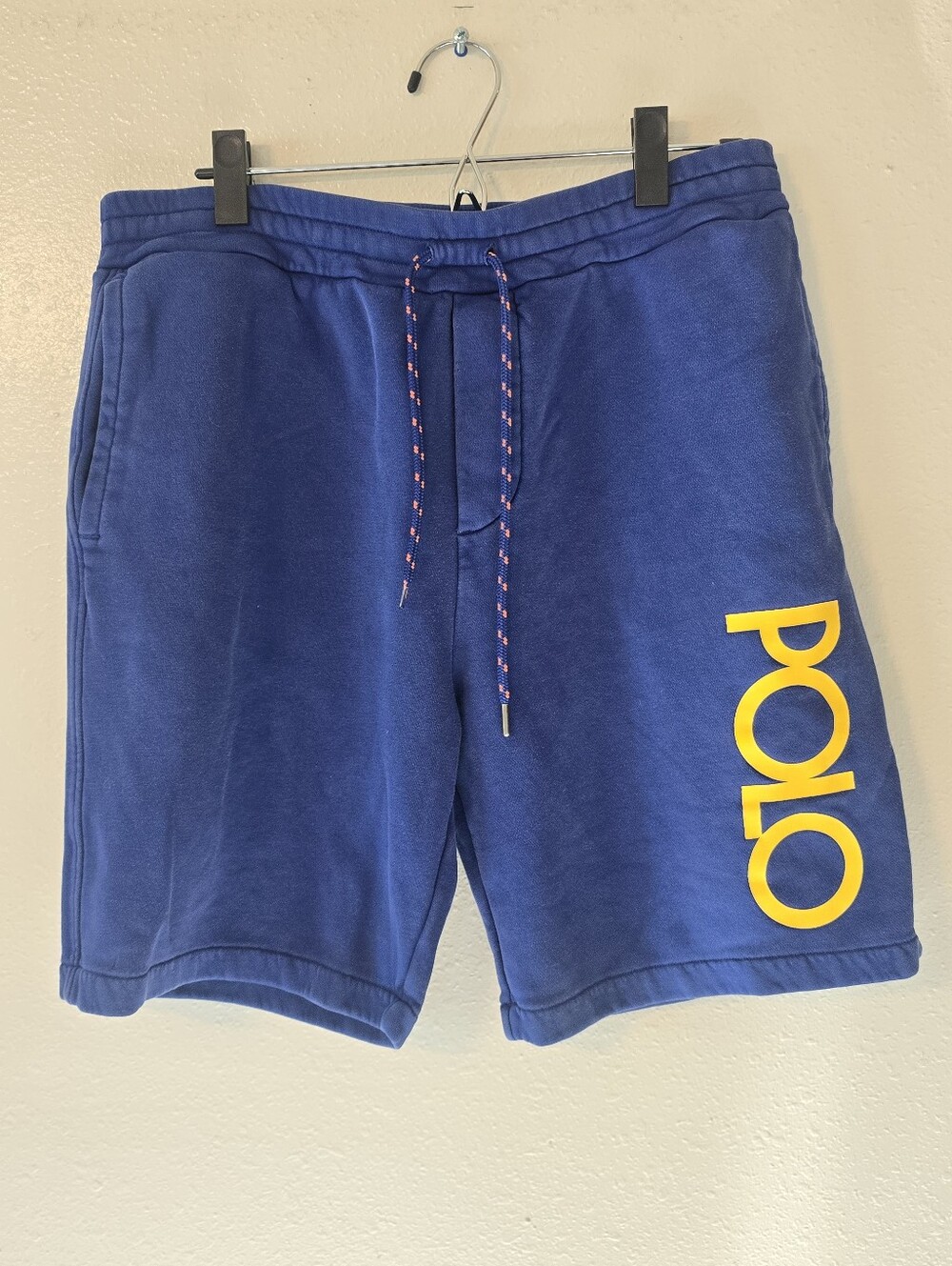 Polo Ralph Lauren Spellout Sweat Shorts Blue Yellow Men's Medium